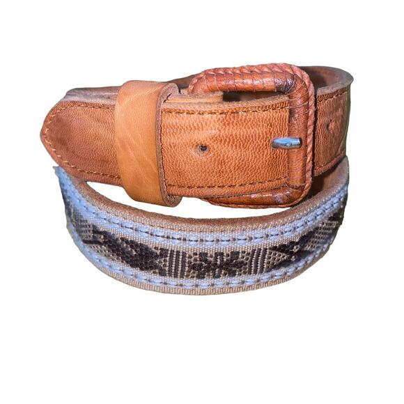 Brown Leather Embroidered Bohemian Retro Women’s Belt Size 30 - Picture 1 of 5